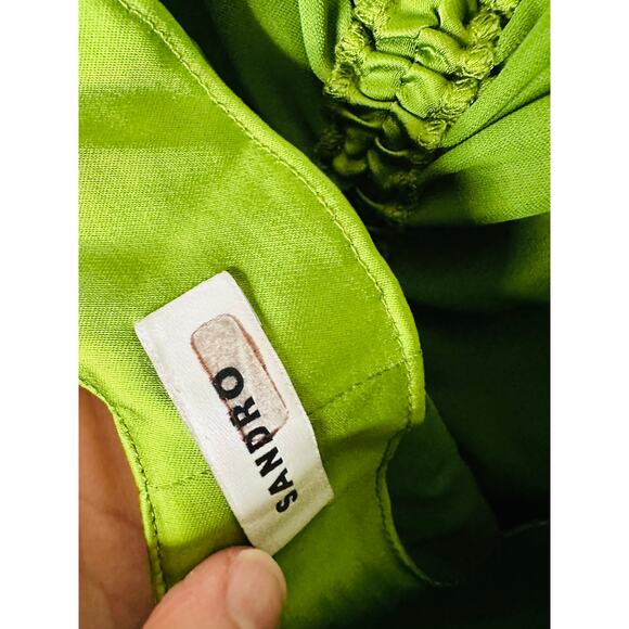 SANDRO Green Satin V-Neck Slip Style Ruched Hourglass Zola Dress Size US 8 - Picture 9 of 13